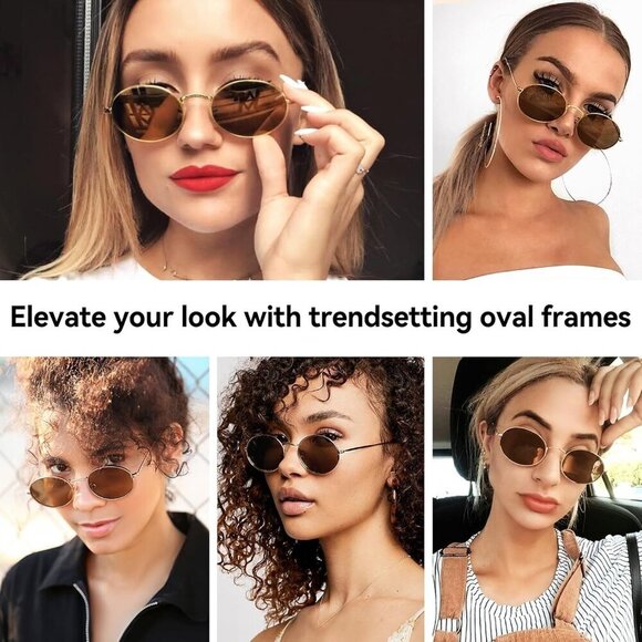 Oval Sunglasses Women Vintage Metal Frame Retro Eyeglasses UV400 Protection - Picture 3 of 6